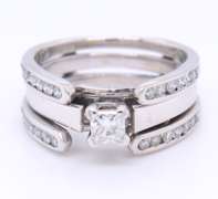 Brilliant White Gold Princess Cut Diamond and Diamond Wrap Engagement Ring
