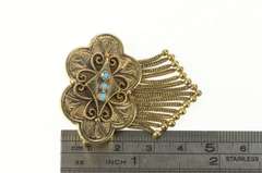 14K Yellow Gold Victorian Turquoise Chain Fringe Tassel Pin/Brooch