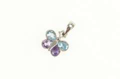 14K White Gold Amethyst Blue Topaz Butterfly Change Symbol Pendant