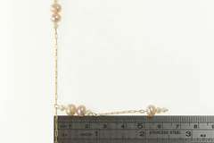 10K Yellow Gold Classic Pearl Chain Link Drop Dangle Necklace