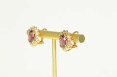 14K Yellow Gold 4.30 Ctw Rubellite Tourmaline Diamond Halo Earrings