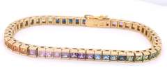 Attractive Yellow Gold approximate 10.20ctw Multi Color Sapphire Channel Set Bracelet