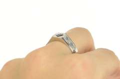 18K White Gold 1940's Syn. Sapphire Squared Men's Grooved Ring