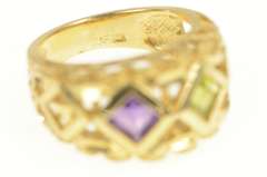 14K Yellow Gold Geometric Amethyst Peridot Squared Graduated Ring