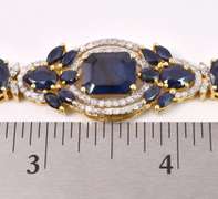 Sensational 31.98CTW Sapphire & 3.00CTW Diamond Bracelet in Gold Plated Sterling Silver