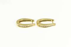 14K Yellow Gold Oval Diamond Inset Fashion Hoop Earrings