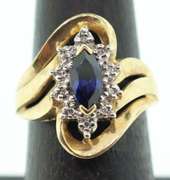 10KT SOLID YELLOW GOLD, BLUE SAPPHIRE, & DIAMOND COCKTAIL RING