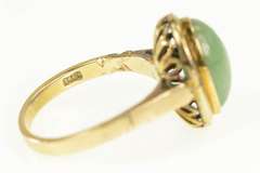 14K Yellow Gold 1960's Ornate Jade Cabochon Statement Ring