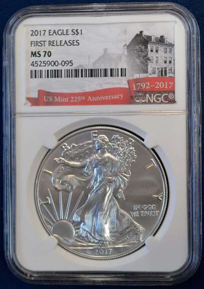 2017 American Silver Eagle NGC MS70 First Releases US Mint 225th Anniversary