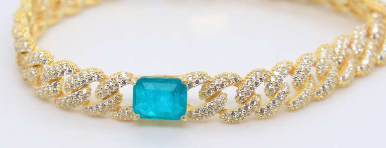 Sterling Silver Green Cubic Zirconia Curb Link Bracelet