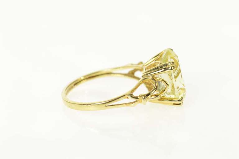 14K Yellow Gold Oval Yellow Quartz Statement Cocktail Ring