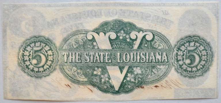 South Kills North $5 State of Louisiana Oct 10 1862 Series Note