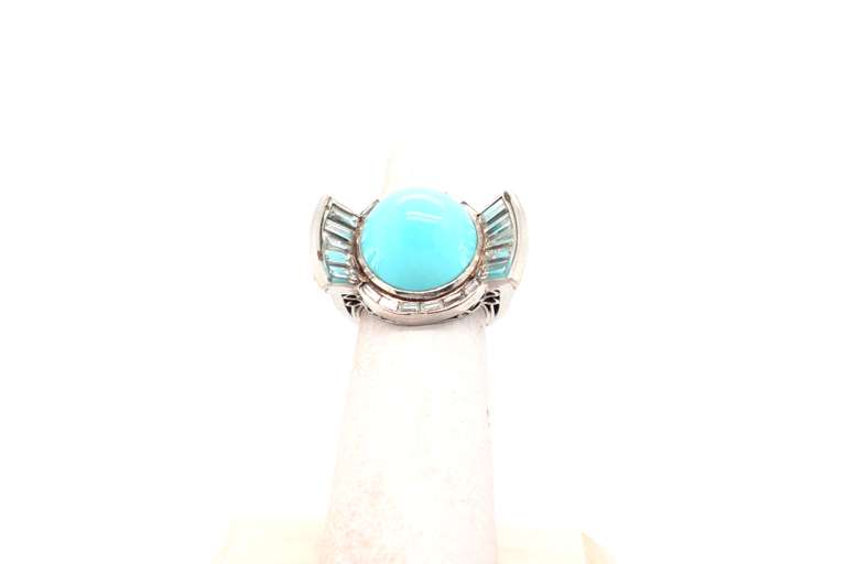 Fancy 18KT White Gold Turquoise Ring