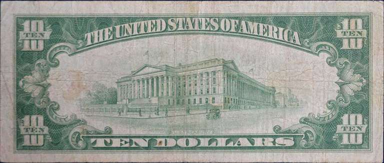 Series Of 1928 $10 Gold Certificate, Circulated. FR.2400