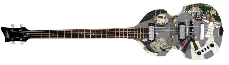 Paul McCartney Beatles Autographed Hofner Bass Photo Graphics Guitar ACOA