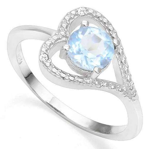 925 STERLING SILVER RD 6MM BABY SWISS BLUE TOPAZ & DIAMOND WOMEN RING