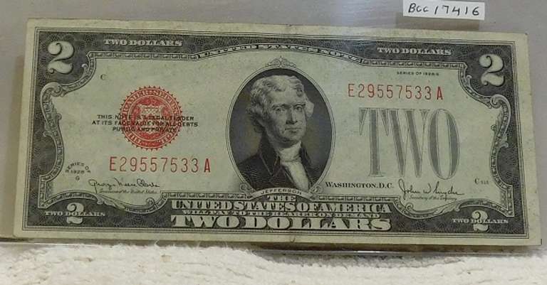 1928-G $2 US Note, lite circ, first yr sm size