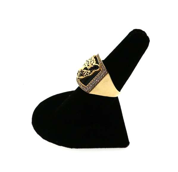 Masculine Handmade Italian 14k Gold Panther Signet Ring