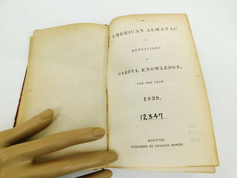 1839 American Almanac Antique Book