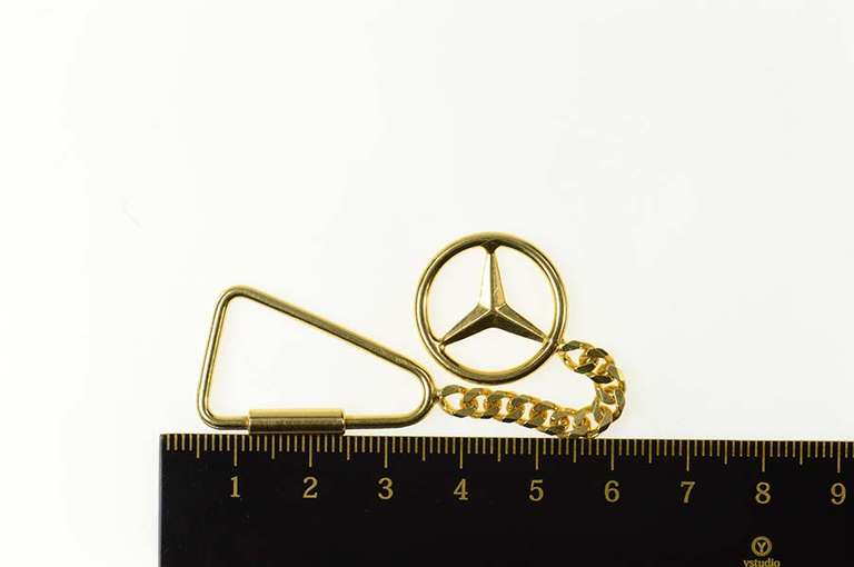 14K Yellow Gold Mercedes Benz Logo Symbol Curb Key Chain