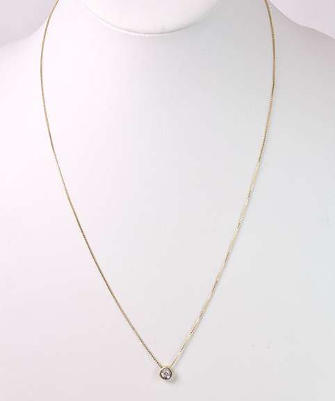 Subtle Solitaire Diamond Pendant Necklace in 14K Yellow Gold