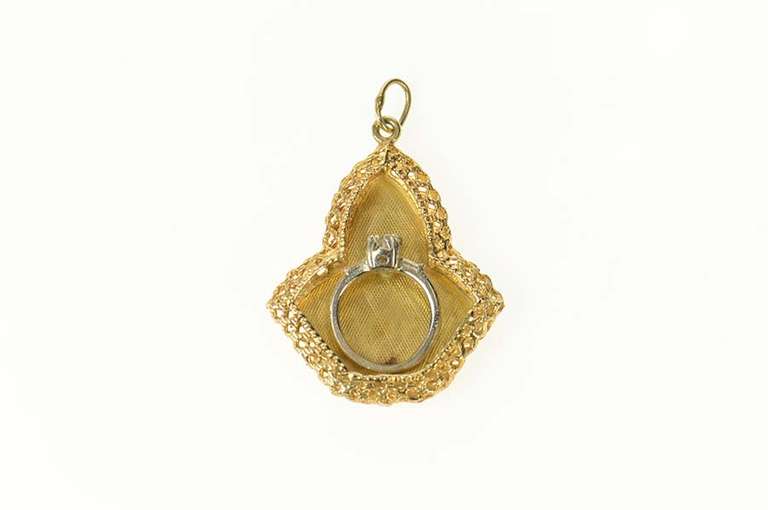14K Yellow Gold 1960's Ornate Engagement Ring Filigree Charm/Pendant