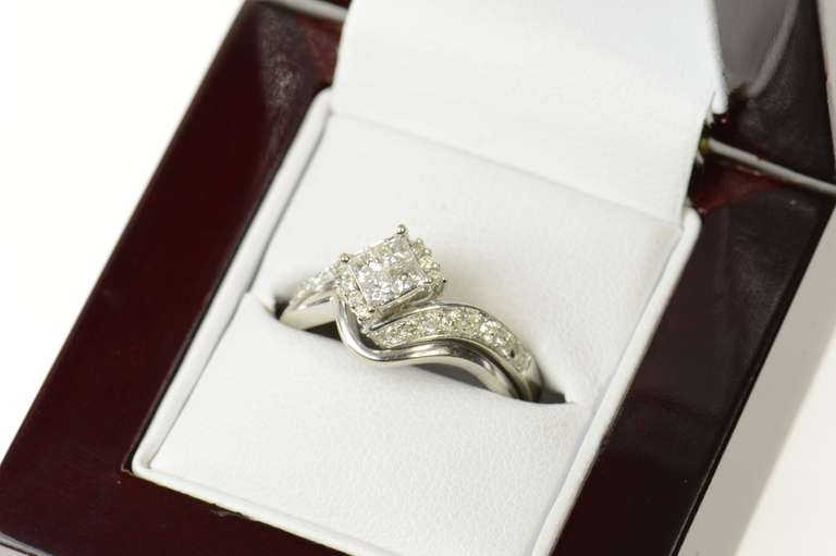 14K White Gold 0.72 Ctw Princess Diamond Engagement Set Ring