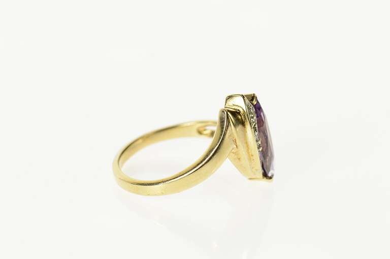 10K Yellow Gold Marquise Amethyst Diamond Accent Bypass Ring