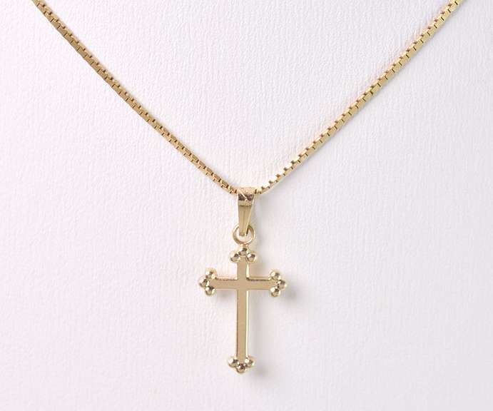 Petite Cross Pendant Necklace in 14K Yellow Gold