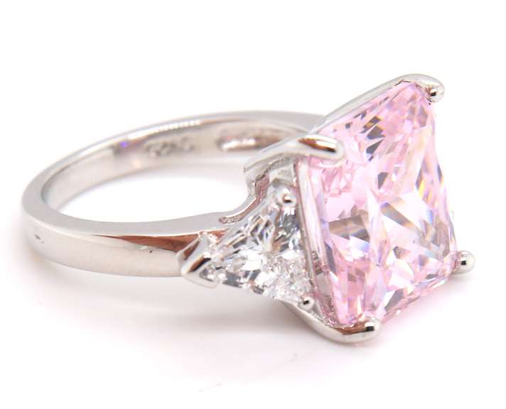 Princess Cut Pink Cubic Zirconia Sterling Silver Ring