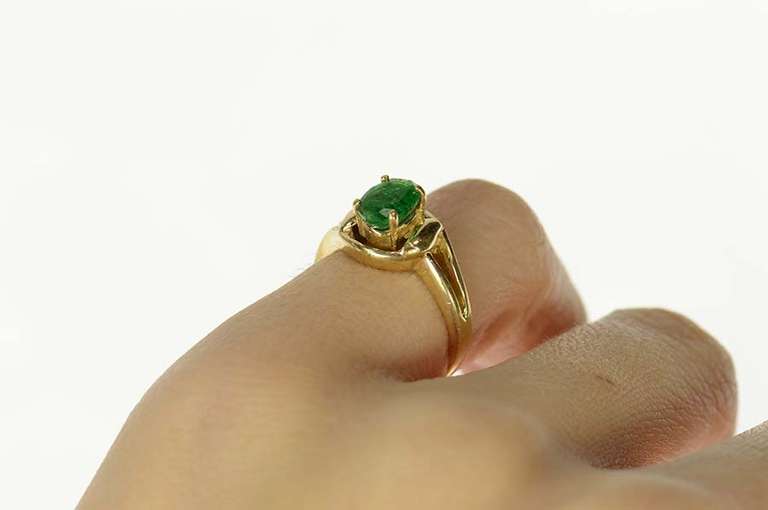 14K Yellow Gold 0.60 Ct Oval Natural Emerald Engagement Ring