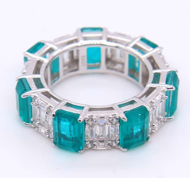 Green and White Cubic Zirconia Sterling Silver Band