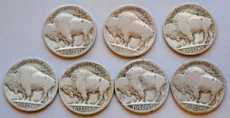 7 Denver Mintmarked Partial Date Buffalo Nickels