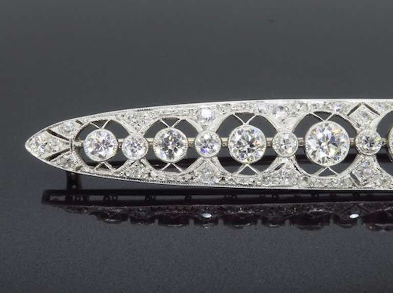 Intricate Vintage Platinum 4.85CTW Diamond Brooch