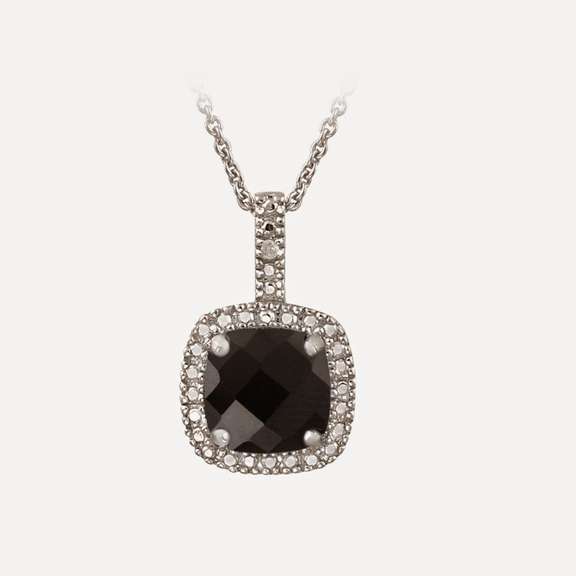 Sterling Silver 2.75ct Black Spinel & Diamond Accent Square Pendant