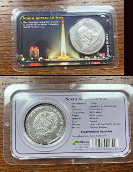 North Korean 2001 10 Won .925% silver