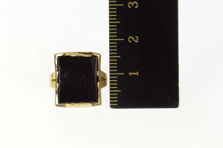 10K Yellow Gold Art Deco Squared Black Onyx Statement Ring