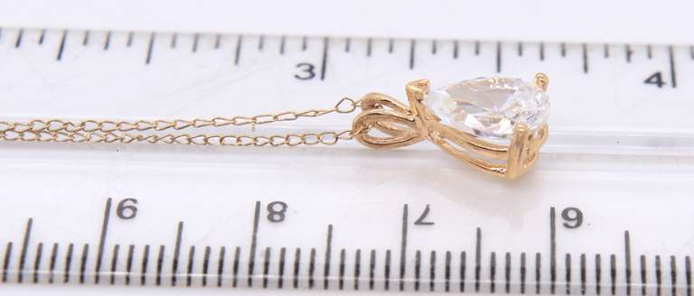 Dazzling Yellow Gold Pear Shaped CZ Solitaire Necklace