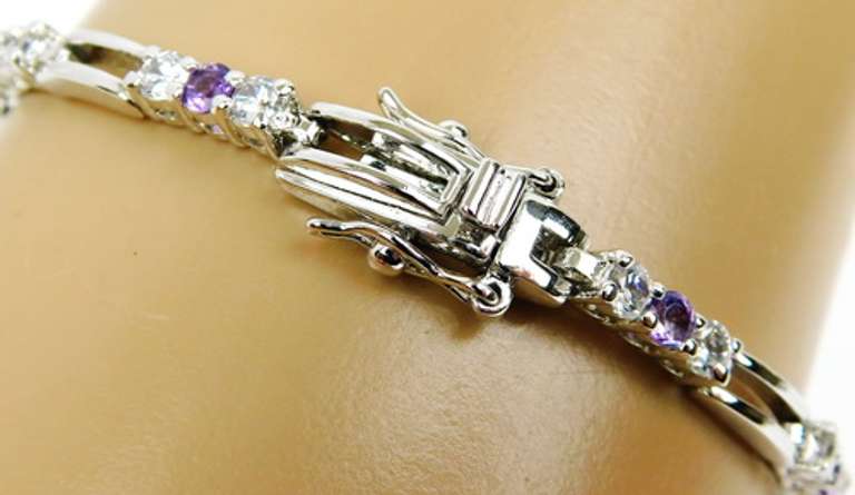 Pretty Sterling Amethyst & Cubic Zirconia Bracelet
