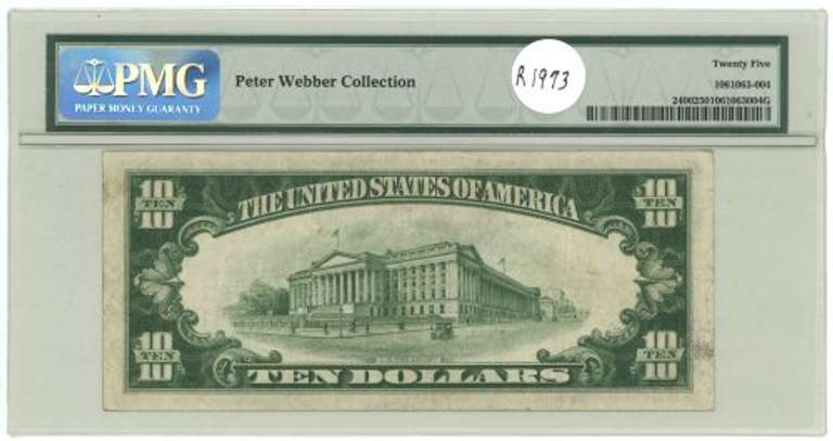 Real nice 1928 Small Size $10 Gold Certificate. PMG VF25