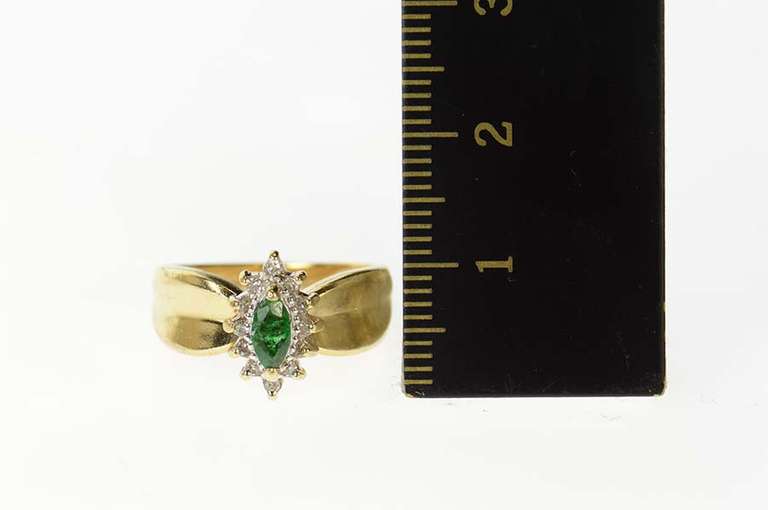 14K Yellow Gold Retro Classic Marquise Syn. Emerald Diamond Ring