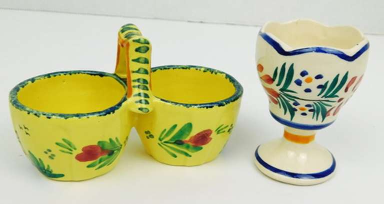 Vintage French Quimper Double Caddy & Egg Cup
