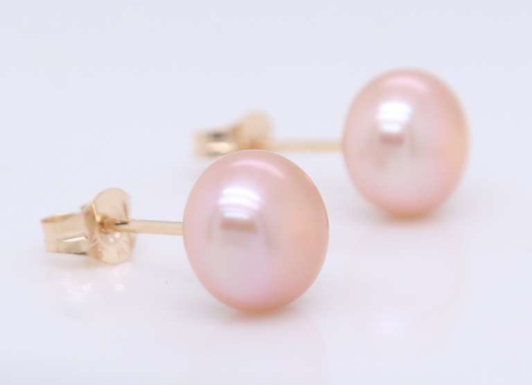 Lot of 2 Yellow Gold Pink and White Pearl Stud Earrings