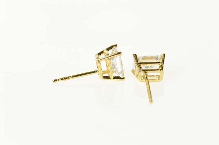 14K Yellow Gold Emerald Cut Solitaire Classic CZ Stud Earrings