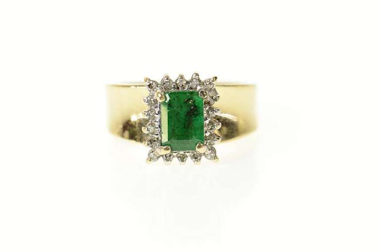 14K Yellow Gold 0.85 Ctw Emerald Diamond Halo Engagement Ring