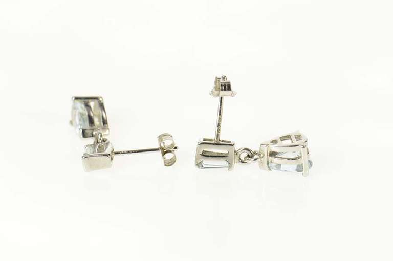 14K White Gold Pear & Baguette CZ Dangle Statement Earrings