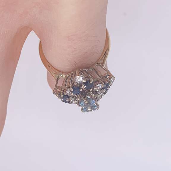 14kt Gold, Blue Sapphire, & Diamond Cocktail Ring