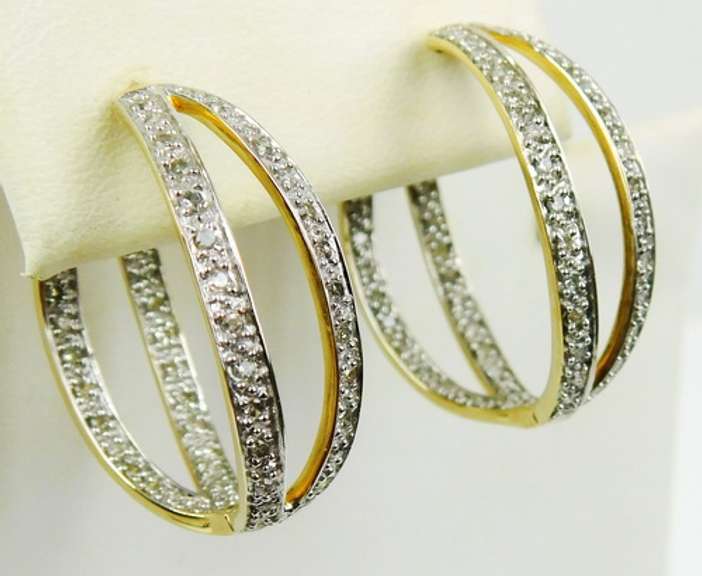 Stellar 14K Inside/Outside Pave Diamond Hoop Earrings