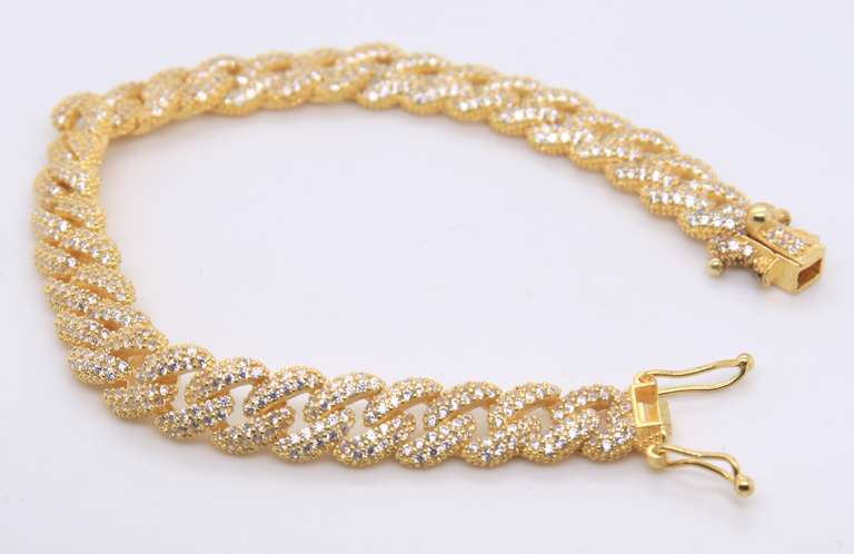 Sterling Silver Cubic Zirconia Curb Link Bracelet