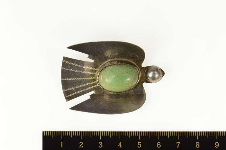 Sterling Silver Green Aventurine Ornate Dove Bird Pin/Brooch